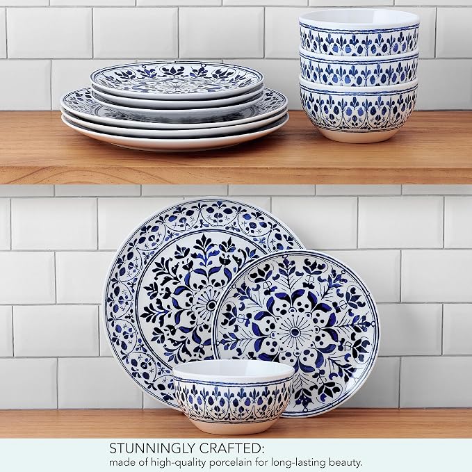 Pfaltzgraff Medallion Radiance 12 Piece Stoneware Dinnerware Plate Bowl Dish Set
