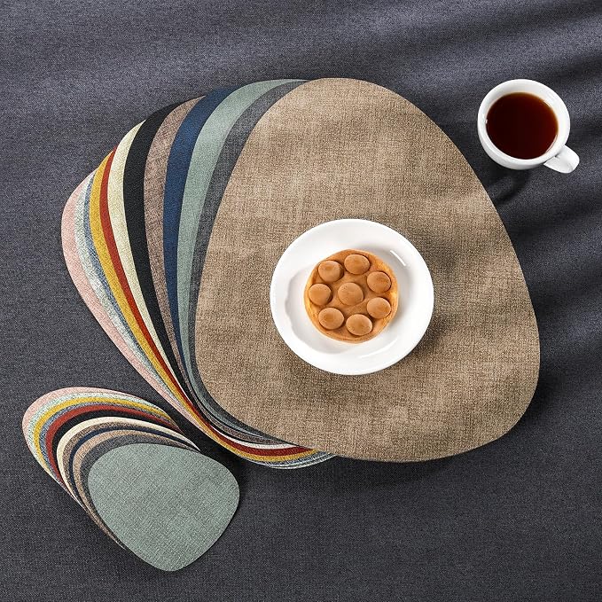 Placemats and Coasters, Washable Reversible Placemats Round Faux Leather
