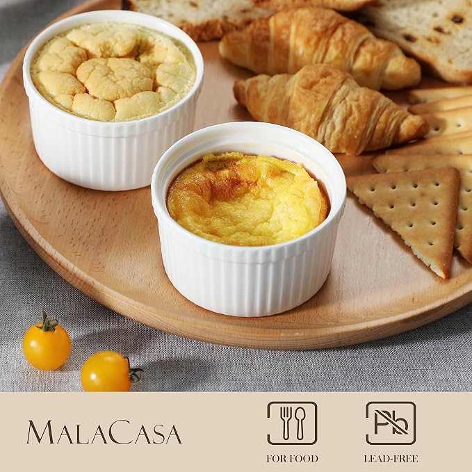 MALACASA 8 Oz Ramekins with Lids Set of 6, Porcelain Creme Brulee Cups | Oven