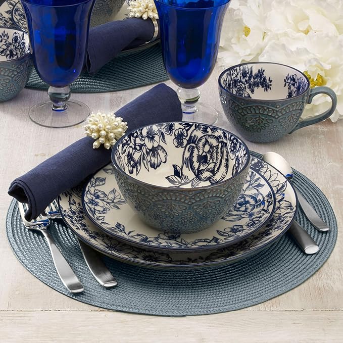 Pfaltzgraff Gabriela Blue 16-Piece Dinnerware Set, Service