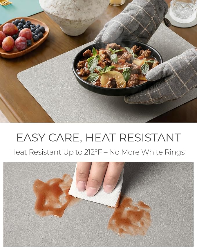 Leetaltree Reversible Faux Leather Placemats 12x17 Inch, Heat Resistant