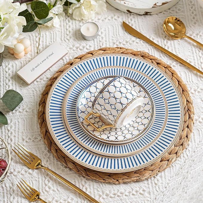 CwlwGO- Bone China Tea Cup Sets, 15-Pieces Tea Cup and Saucer Set Service