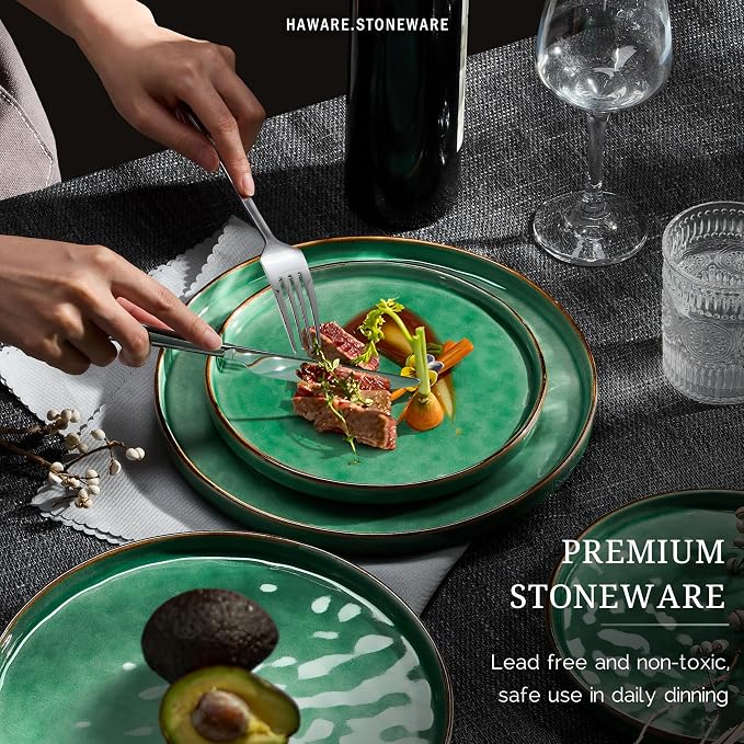 HaWare Dinnerware Sets, 18-Piece Plates and Bowls Set, Stoneware Dish Set
