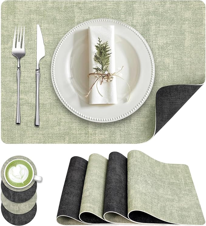 Fyvva Placemats Set of 4 Wipeable Reversible Faux Leather