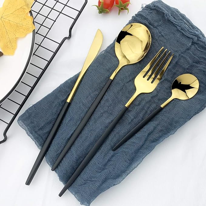 JASHII Flatware Serving Set 24 Piece, Stainless Steel Silverware Set, Titanium