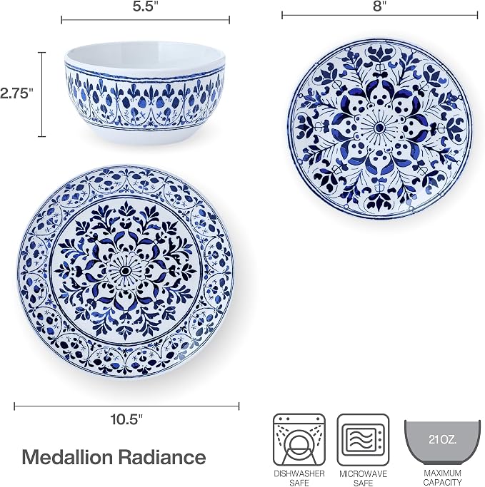 Pfaltzgraff Medallion Radiance 12 Piece Stoneware Dinnerware Plate Bowl Dish Set