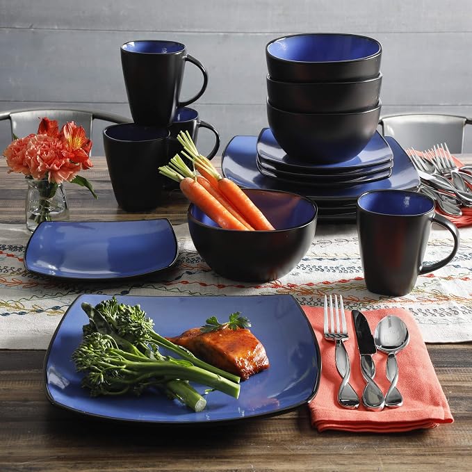 Gibson Elite Soho Lounge Square Reactive Glaze Stoneware Dinnerware Set