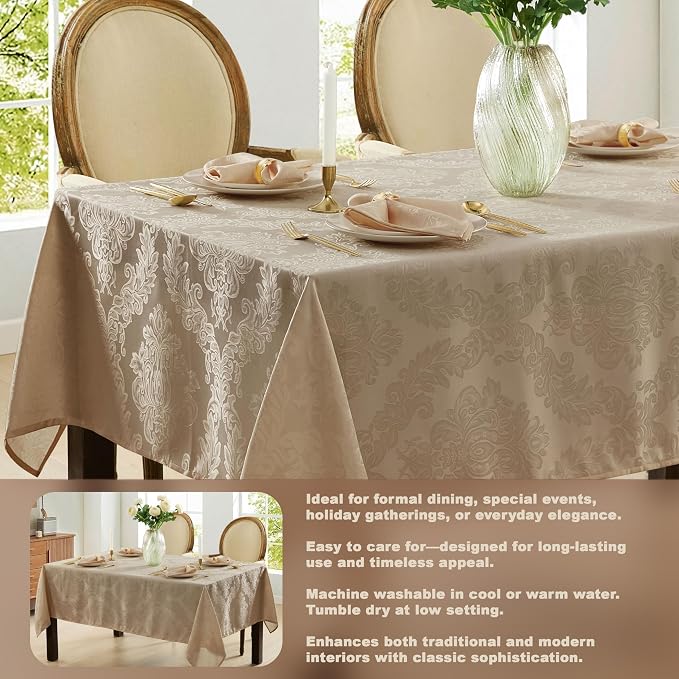 Newbridge Barcelona Luxury Damask Fabric Tablecloth, 52” Wide x 52” Square