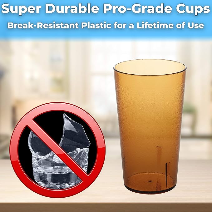 Restaurant Grade, BPA-Free 12oz Amber Plastic Cups 24pk. Super Durable