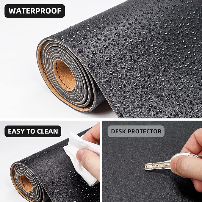 Leather Desk Pad Protector, Office Desk Mat, Large Mouse Pad, Cork Desk Mat