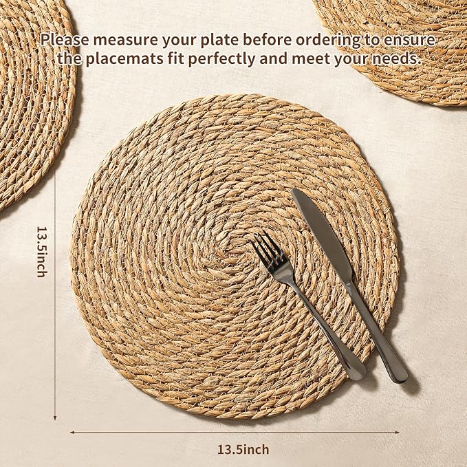 13.8'' Round Woven Placemats Set of 60, Boho Wicker Chargers, Terrekraft |