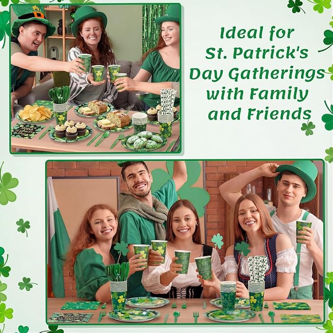 450 Pcs Happy St. Patrick's Day Tableware Set Decoration Serves 50 | Lucky