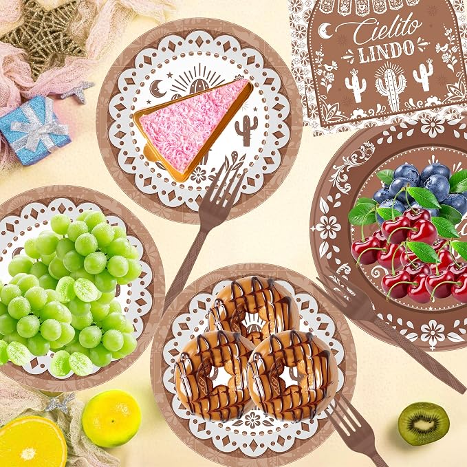 96 Pcs Cielito Lindo Party Decorations, Terracotta Tableware Set | Includes