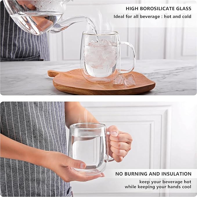 CNGLASS Large Double Wall Glass Coffee Mug 15.2oz