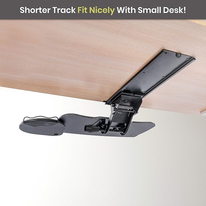 Under Desk Keyboard Tray, 17.75" Track, One Knob Control, Undermount Sliding