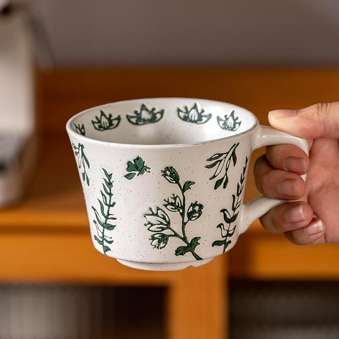 Ceramic Mugs 11 oz Set of 4, Unique Luxurious Stoneware Cups