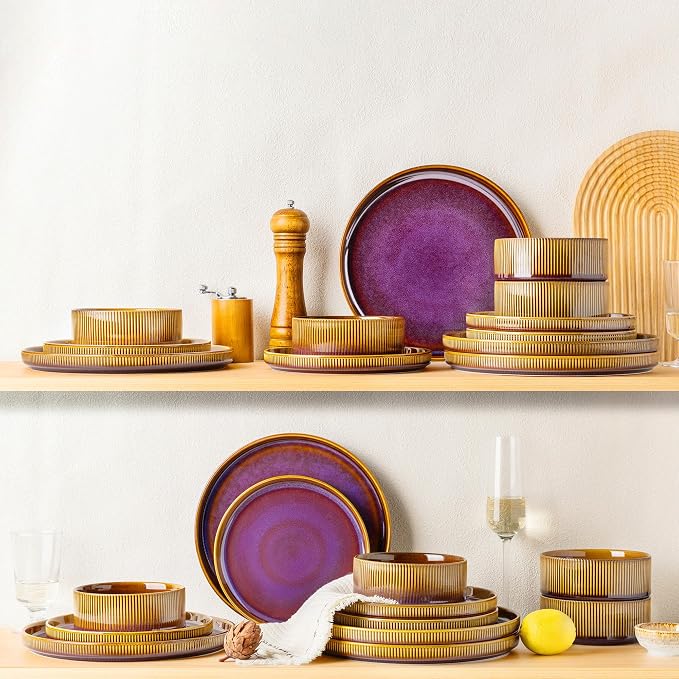 Ceramic Dinnerware Set for 4, 12-Piece Plates and Bowls Set | Lightweight