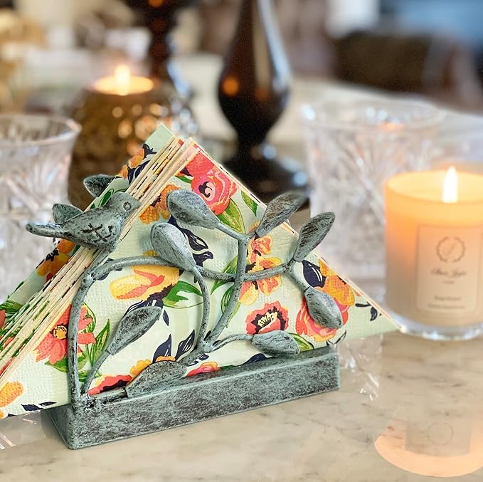 Antique Blue Bird Vertical Napkin Holder | Sturdy Paper Hand Towel Storage Tray