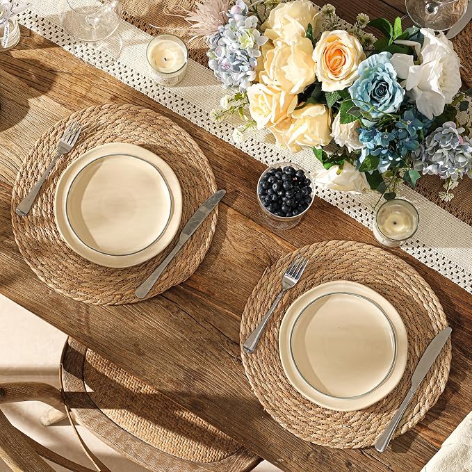 13.8'' Round Woven Placemats Set of 60, Boho Wicker Chargers, Terrekraft |