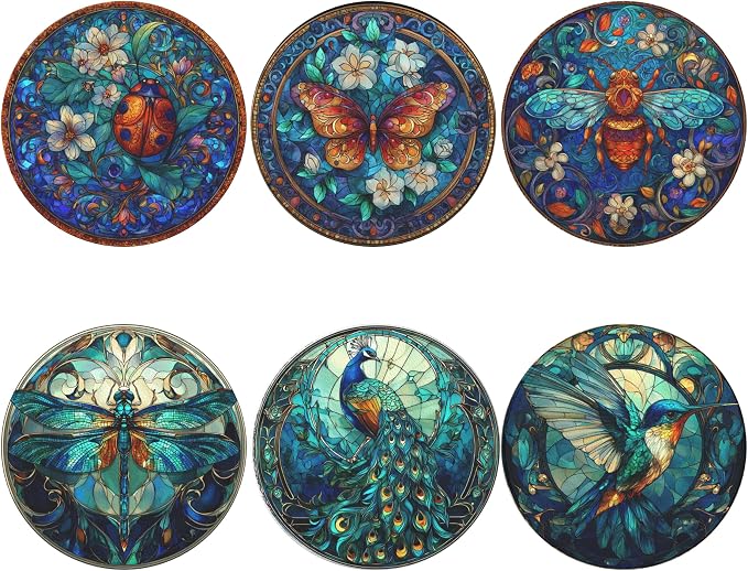Insect Coasters Leather Round Drink Coasters 6 Pcs Set