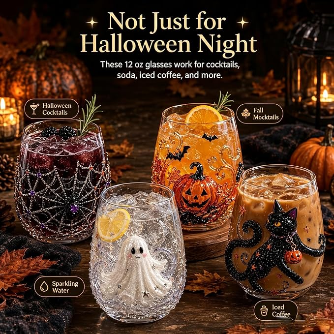 3D Halloween Artisan Glassware Collection, Halloween Artisan Glass Cups |