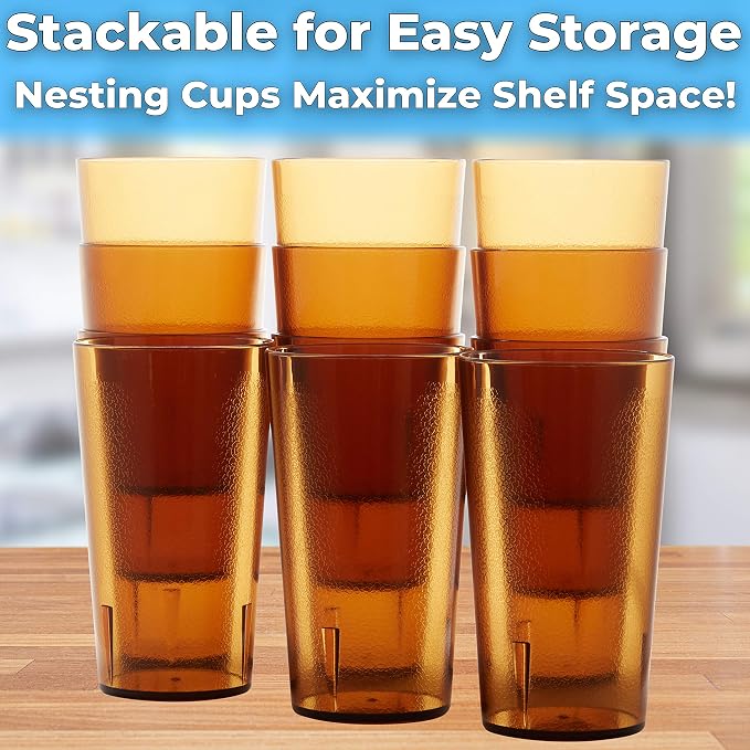 Restaurant Grade, BPA-Free 12oz Amber Plastic Cups 24pk. Super Durable