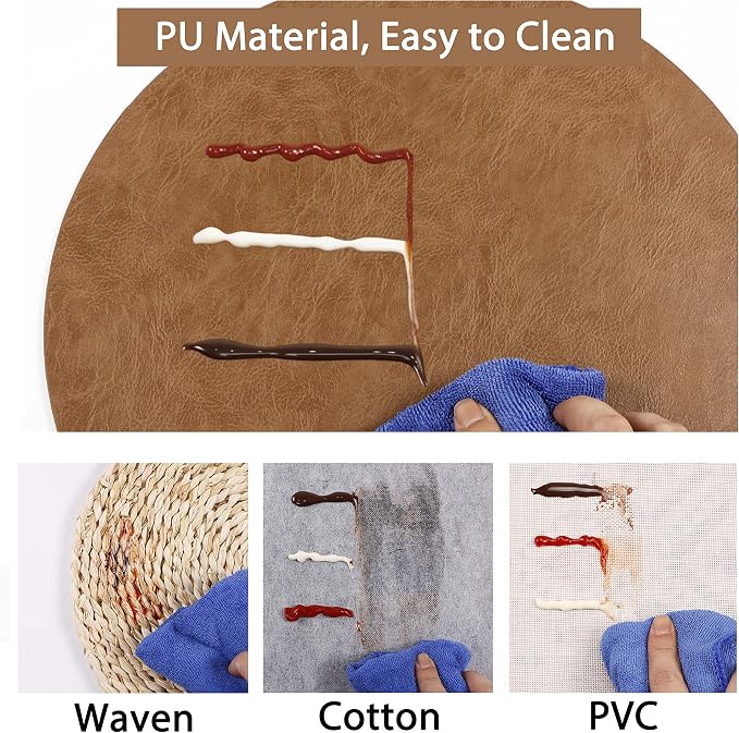 Jovono Embossed PU Leather Placemats, Waterproof Coffee Coasters, Kitchen Table