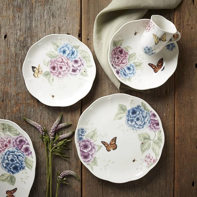 Lenox Butterfly Meadow Hydrangea Porcelain 12-Piece Dinnerware Set