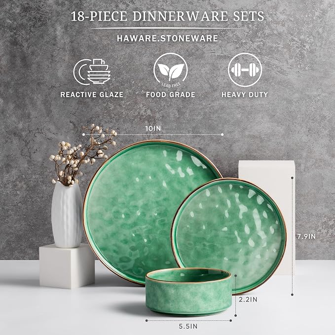 HaWare Dinnerware Sets, 18-Piece Plates and Bowls Set, Stoneware Dish Set