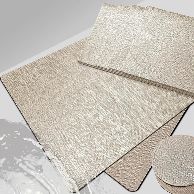 Elegant Placemats and Coasters Set 6, Vinyl Washable Place Mats