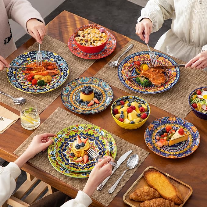 vancasso 18 Pieces Plates and Bowls Set, Bohemian Style Dinnerware Sets Service