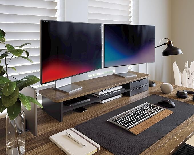 Fenge Monitor Stand, Dual Monitor Riser, 42.5inch Large Desk Computer Monitor