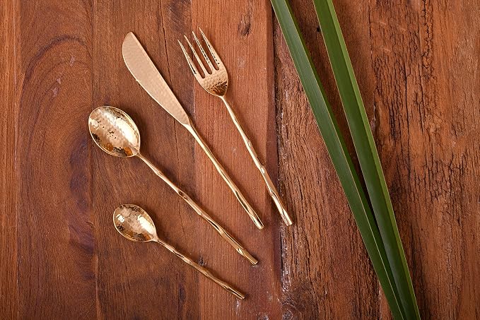 DeKulture Handmade Pure Brass 3 Pieces Cutlery Set Premium Deluxe Tableware