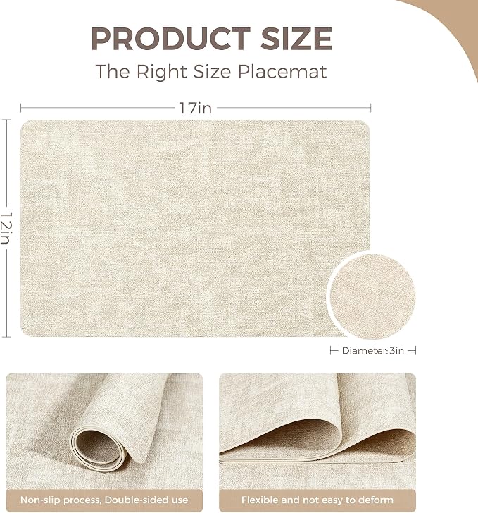 NCUE Vinyl Placemats Set of 12, Heat Resistant, Nonslip Faux Leather Waterproof