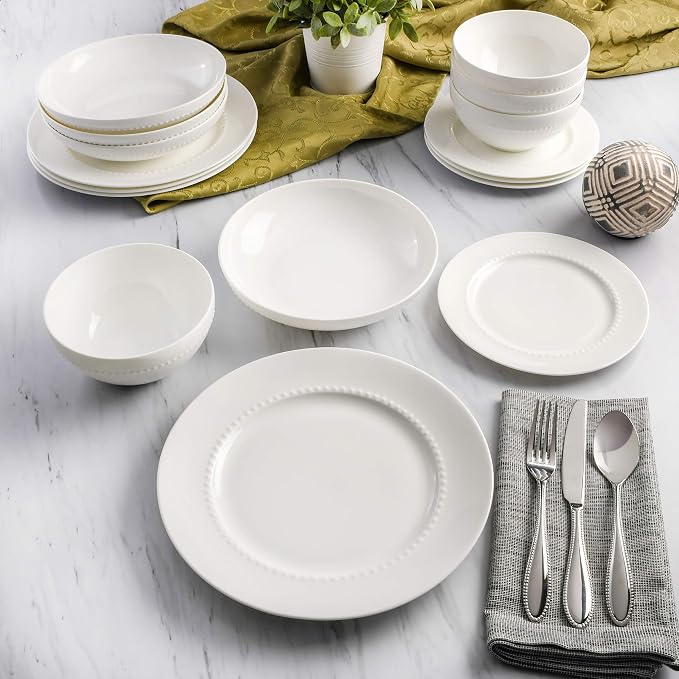 Gibson Elite Embossed Bone China 16-Piece Double Bowl Dinnerware Set, Service