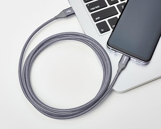 Amazon Basics USB-C to USB-A 2.0 Fast Charger Cable, Nylon Braided Cord