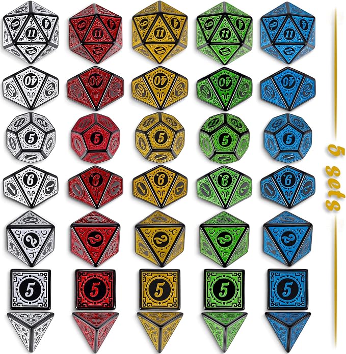 CiaraQ Polyhedral Dice with 5 Pouches, 5 Sets of Retro Dice
