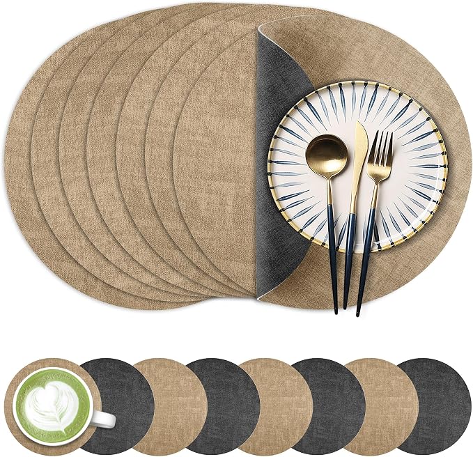 Fyvva Placemats Set of 8, Stain & Scratch Resistant,