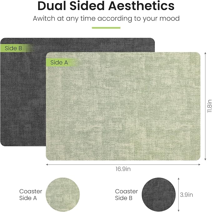Fyvva Placemats Set of 4 Wipeable Reversible Faux Leather
