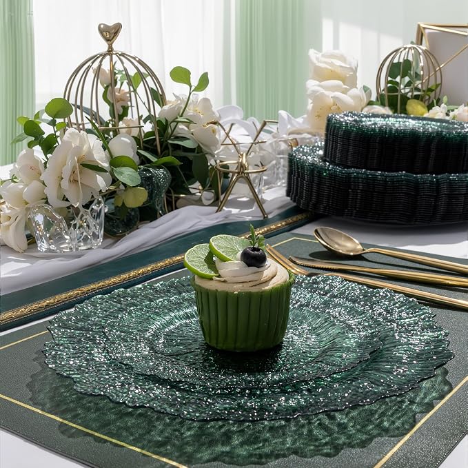U-QE 60PCS Clear Green Plastic Plates