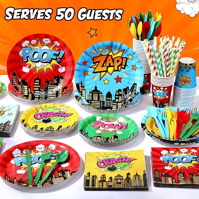 450 Pcs Hero Theme Tableware Set Decorations, Hero Action Themed Disposable