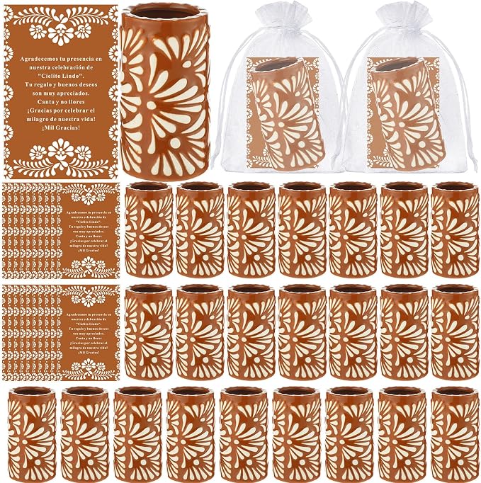 24 Set Cielito Lindo Party Favors, Terracotta, Handleless | Mexican Tequila