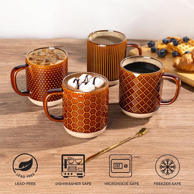 GBhome Coffee Mugs Set of 4, 12 oz Coffee Cups