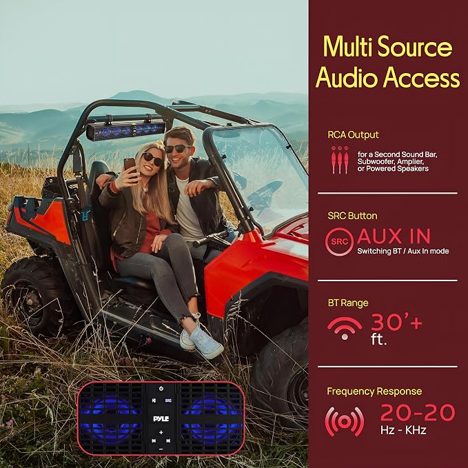 Pyle 32" Powered ATV/UTV Soundbar System, 200W Bluetooth Speakers