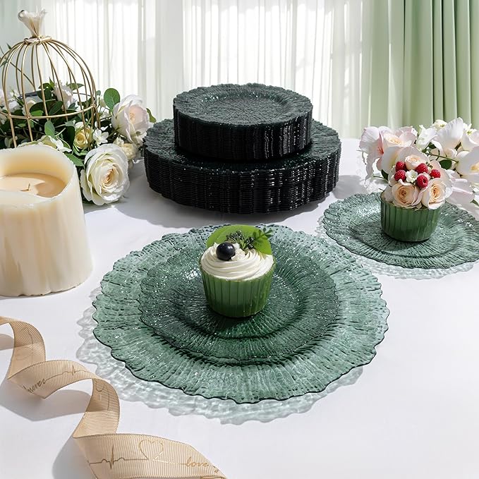 U-QE 60PCS Clear Green Plastic Plates