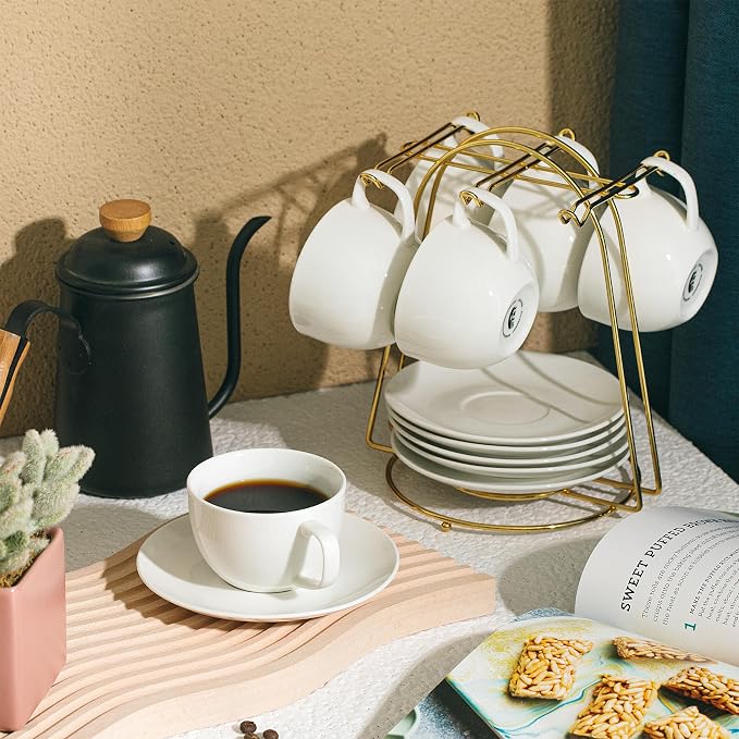 BTaT- Cappuccino Cups with Saucers 7 oz, Au Lait, Flat White, Dishwasher