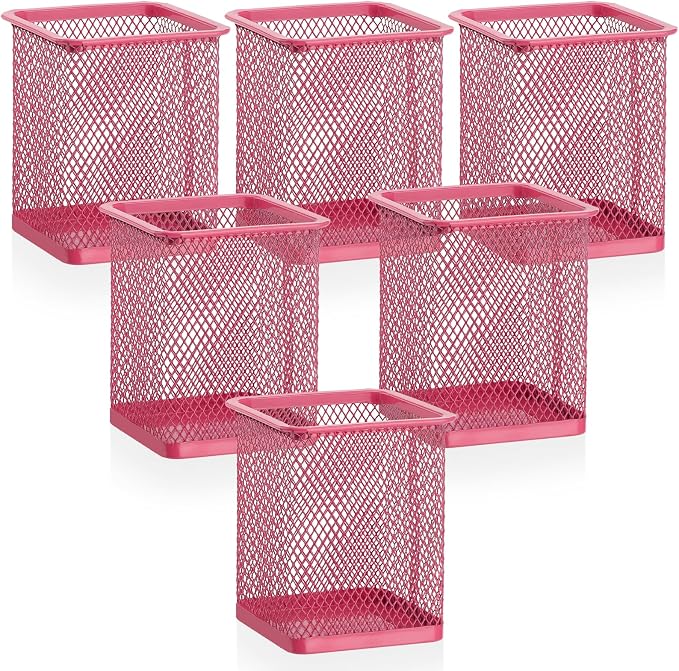 Segarty Pen Cup, 6 Pack Square Dark Pink Pen Holder