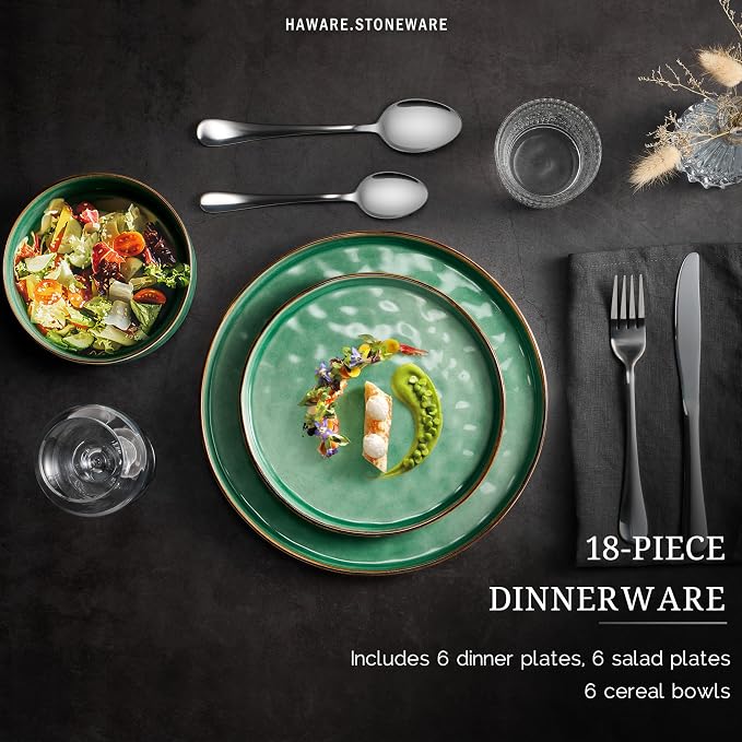 HaWare Dinnerware Sets, 18-Piece Plates and Bowls Set, Stoneware Dish Set