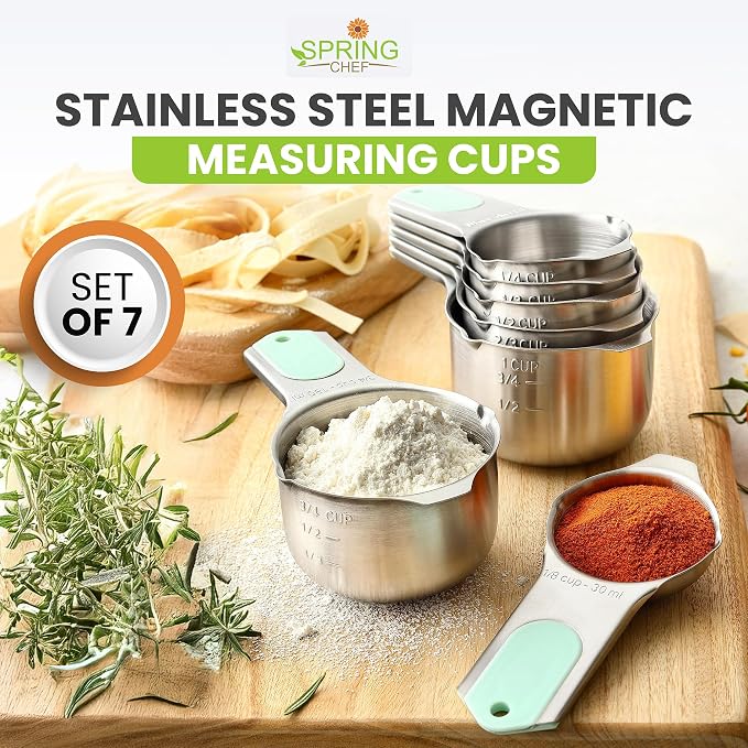 Spring Chef Magnetic Stainless Steel Measuring Cups Set of 7 Patented, Mint |