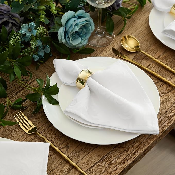 Newbridge Barcelona Luxury Damask Fabric Napkins, 100% Polyester, No Iron